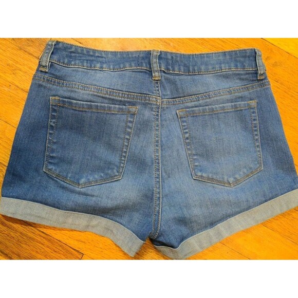 Womens Pacsun Blue Cuffed Super Stretch Shortie Distressed Denim Shorts Size 27 - Picture 6 of 7
